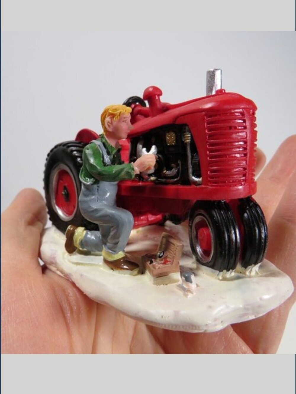 Lemax Farmer Fixing Tractor Repair Christmas Figure Farm 2006